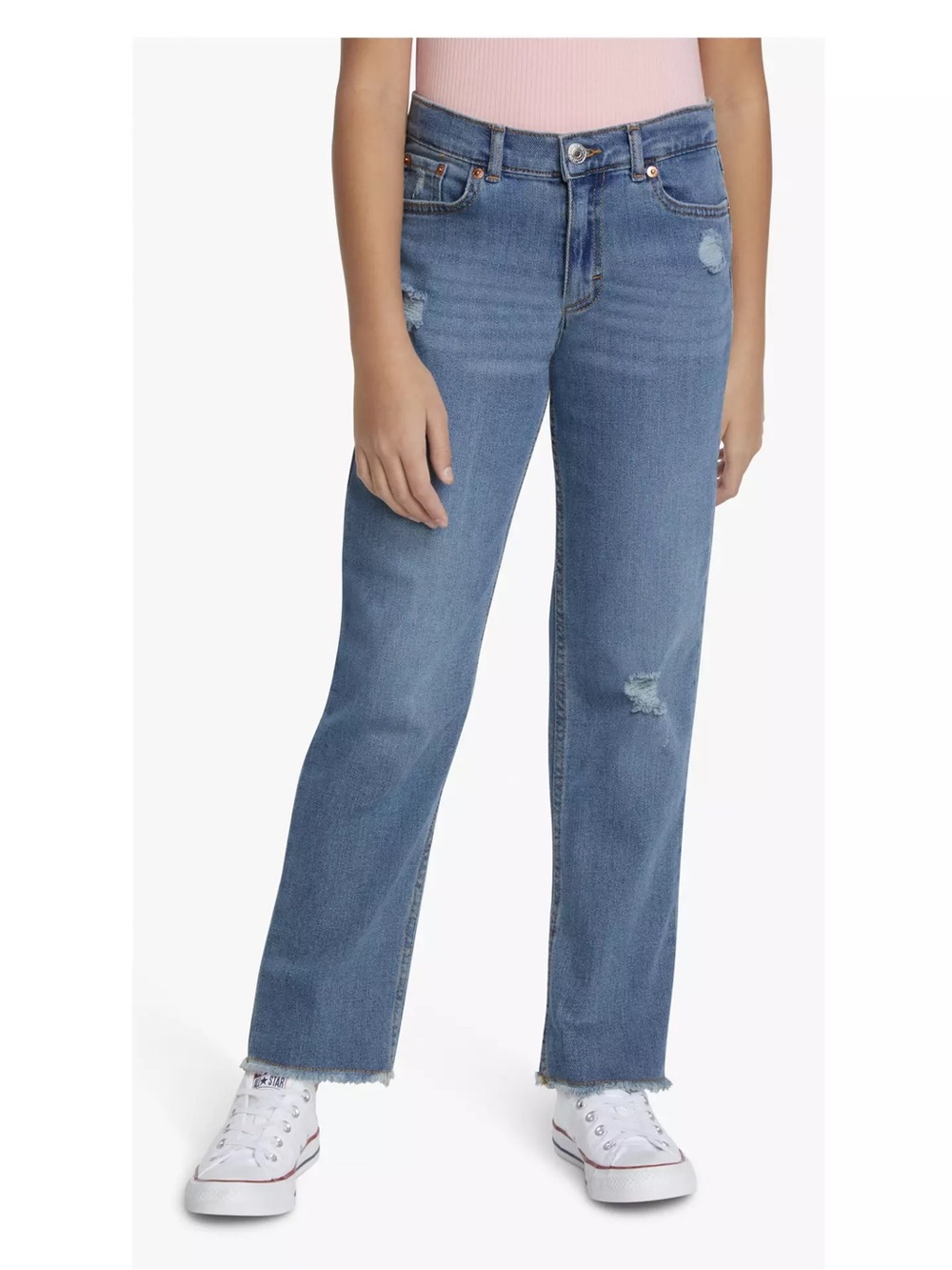 Levi’s Low Pro Jeans Big Girls Sz 16 straight leg distressed frayed hem
